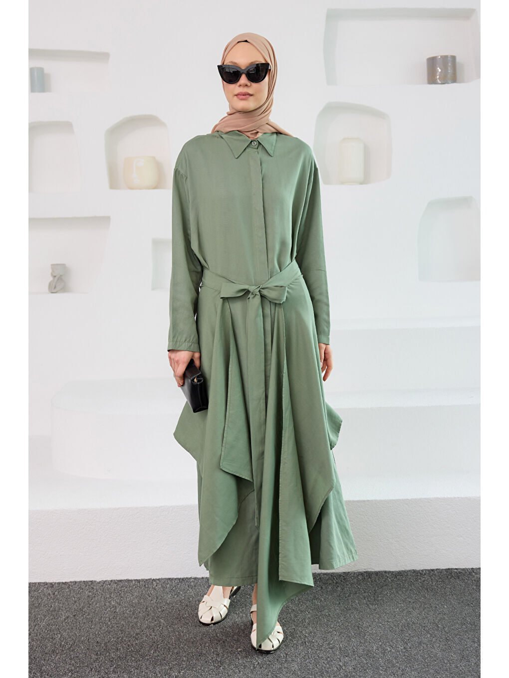 Kadın Eteği Bağlamalı Elbise Yeşil
