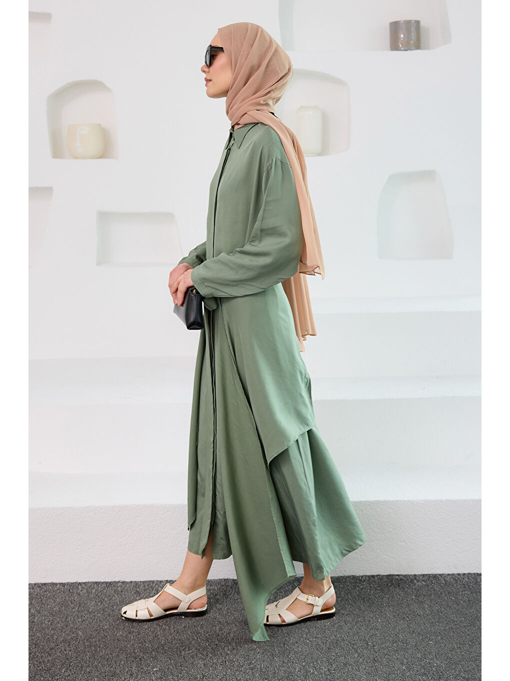 Kadın Eteği Bağlamalı Elbise Yeşil-2