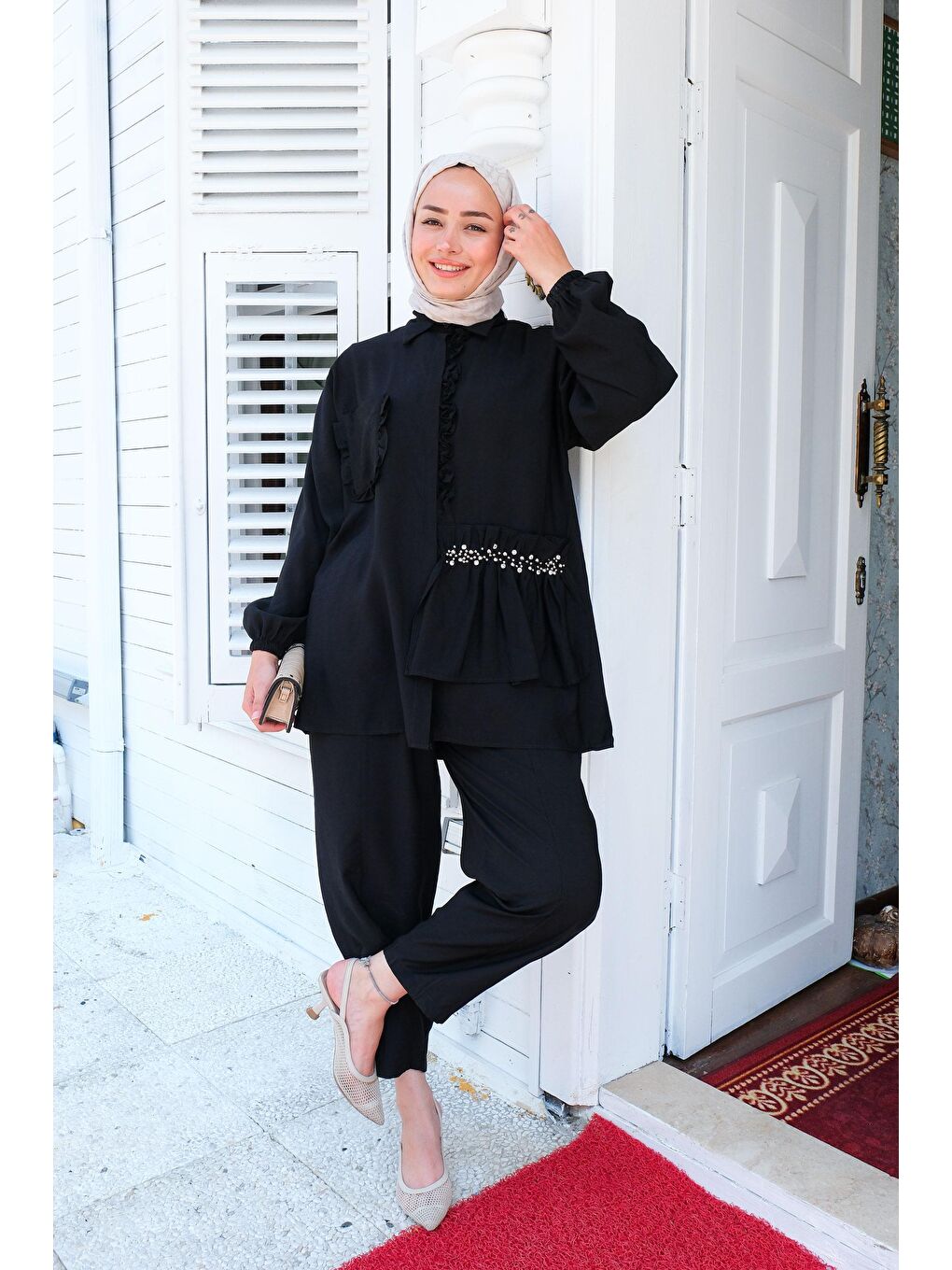 Tek Cepli Taş Detay İkili Takım Siyah