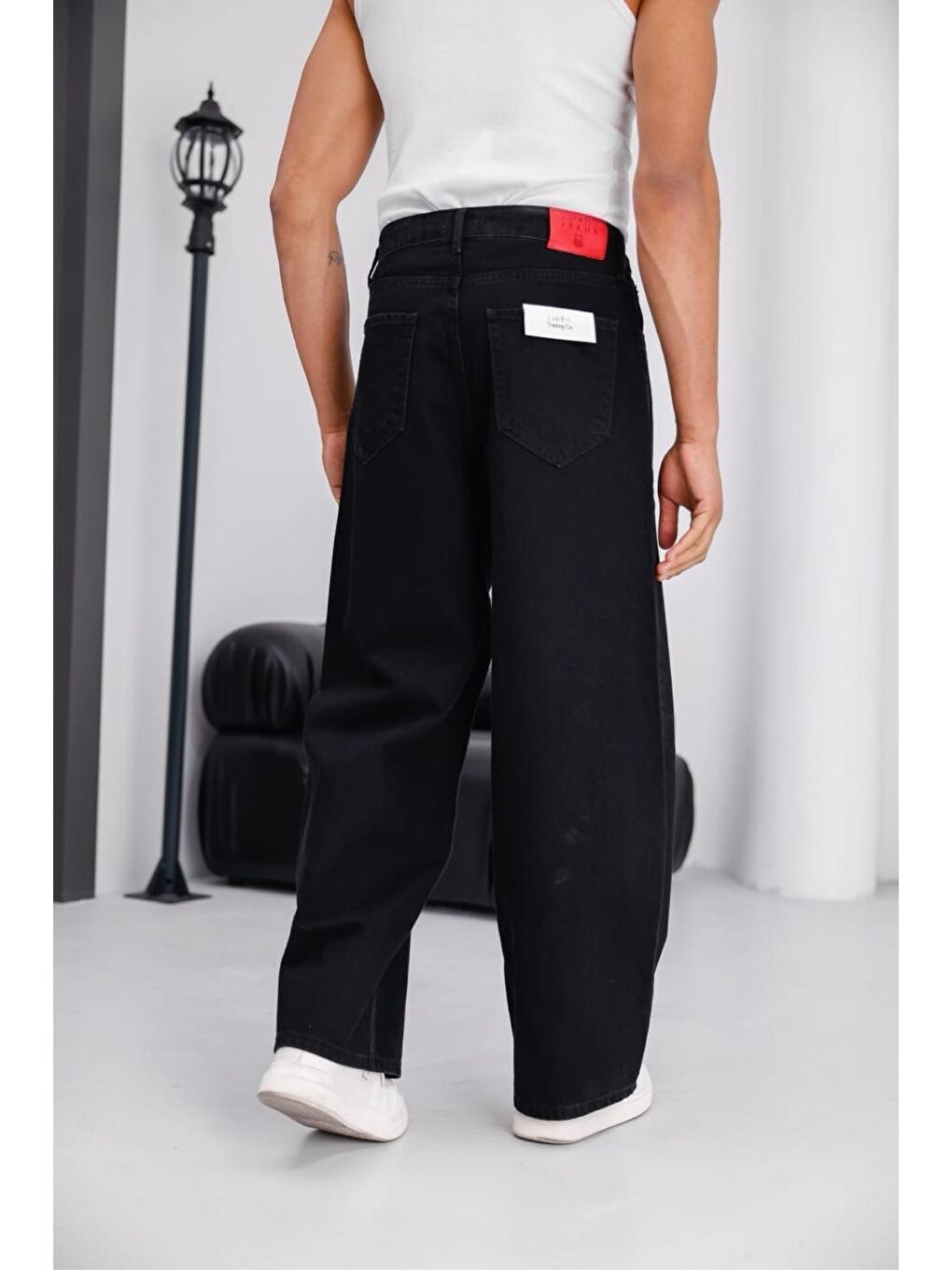Siyah Puertas Erkek Yüksek Bel Balon Baggy Fit Bol Kesim Jean Pantolon-5