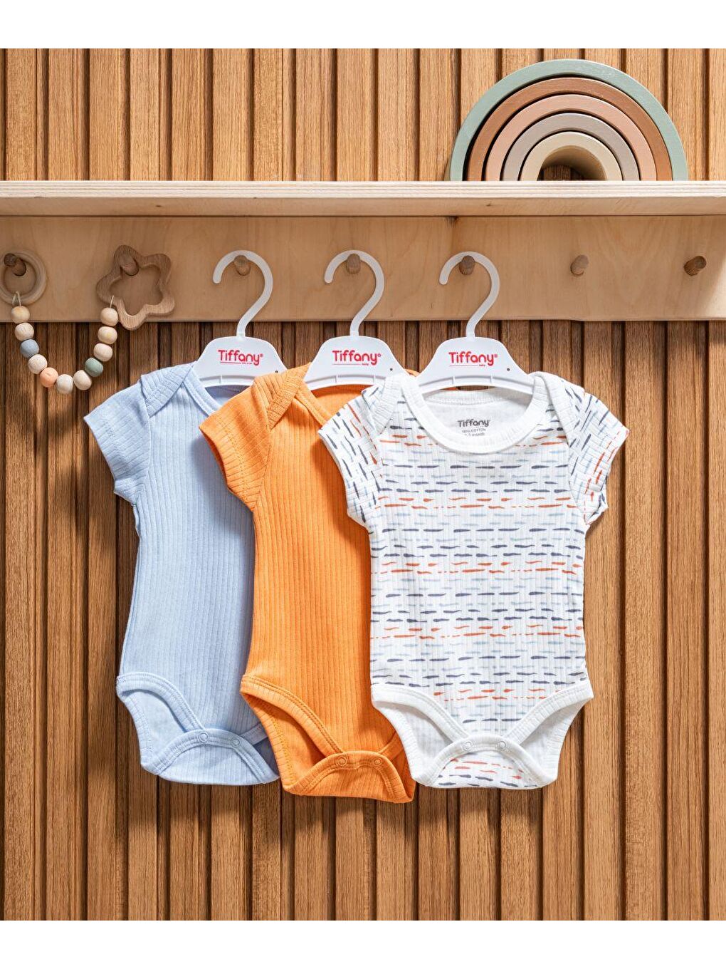 Ekru Striped Theme 3'lü Yarım Kol Badi