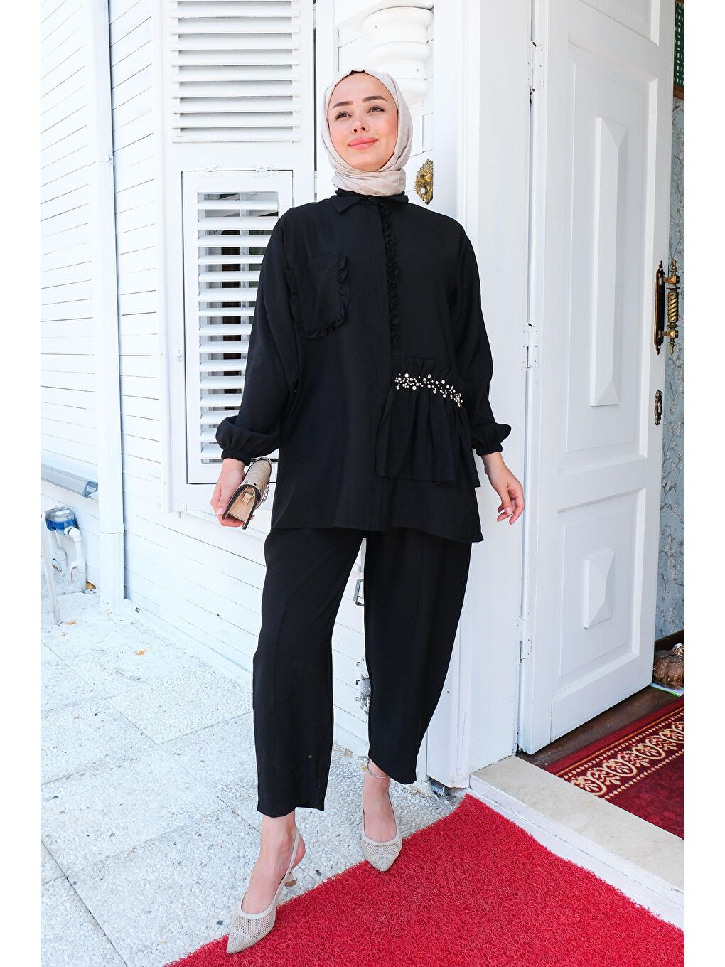 Tek Cepli Taş Detay İkili Takım Siyah-2