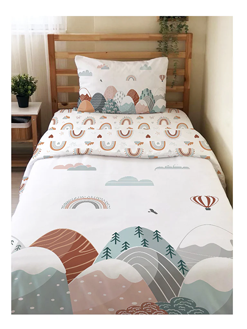 Beyaz Iskandinav Desenli Çarşafsız 2'li Takım Baskılı Tek Kişilik Nevresim Takımı 160x220 cm-1