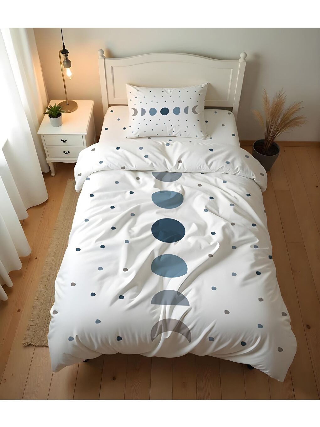 Beyaz Boho Desenli Çarşafsız 2'li Takım Baskılı Tek Kişilik Nevresim Takımı 160x220 cm