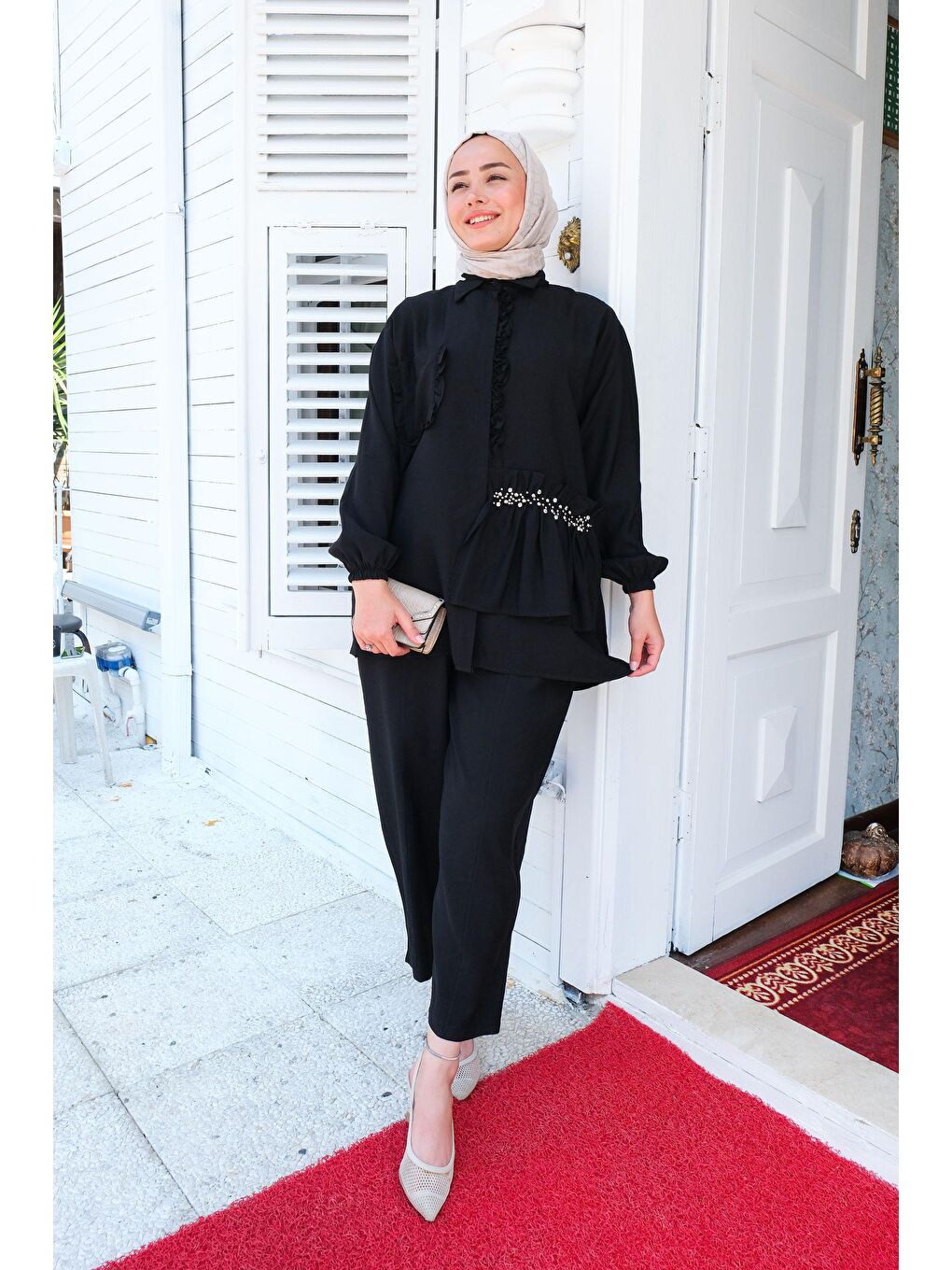 Tek Cepli Taş Detay İkili Takım Siyah-3