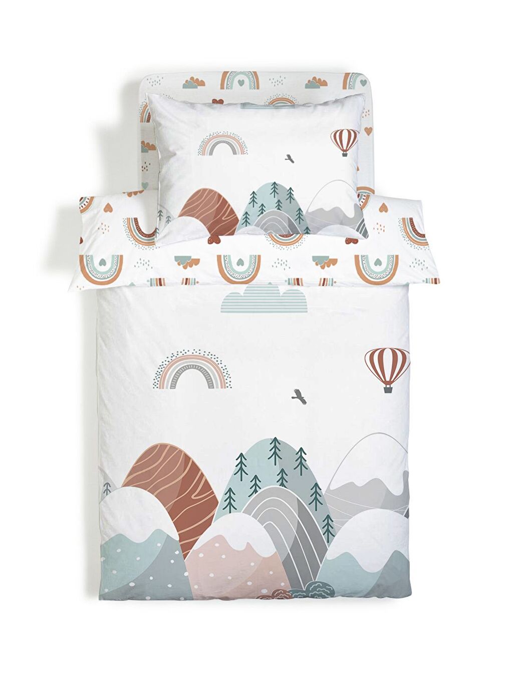 Beyaz Iskandinav Desenli Çarşafsız 2'li Takım Baskılı Tek Kişilik Nevresim Takımı 160x220 cm-2