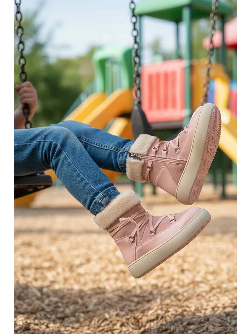 Pembe Pudra İçi Polarlı Kaymaz Kız Çocuk Bot Selis F-2