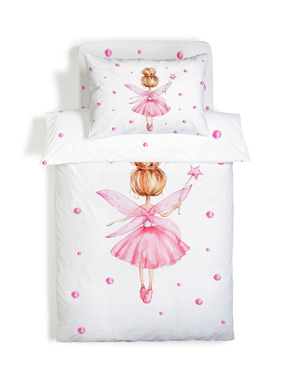 Beyaz Peri Kızı Desenli Çarşafsız 2'li Takım Baskılı Tek Kişilik Nevresim Takımı 160x220 cm-2