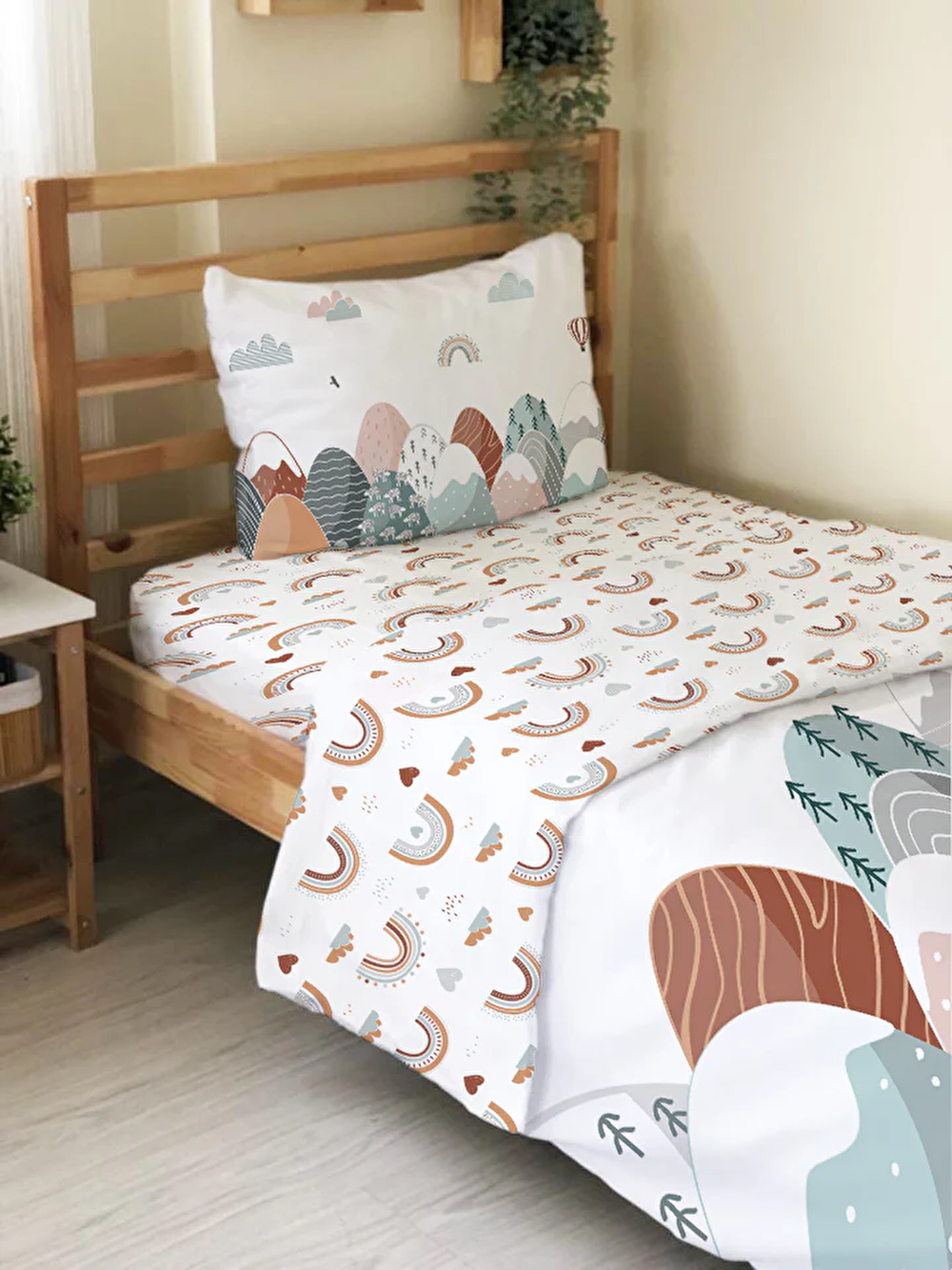 Beyaz Iskandinav Desenli Çarşafsız 2'li Takım Baskılı Tek Kişilik Nevresim Takımı 160x220 cm-3