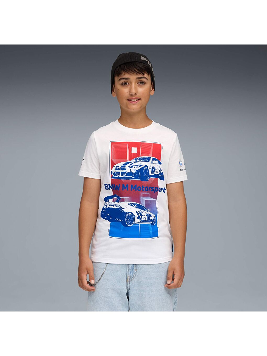 Beyaz BMW M Motorsport KIDS Block Genç Tişört-4