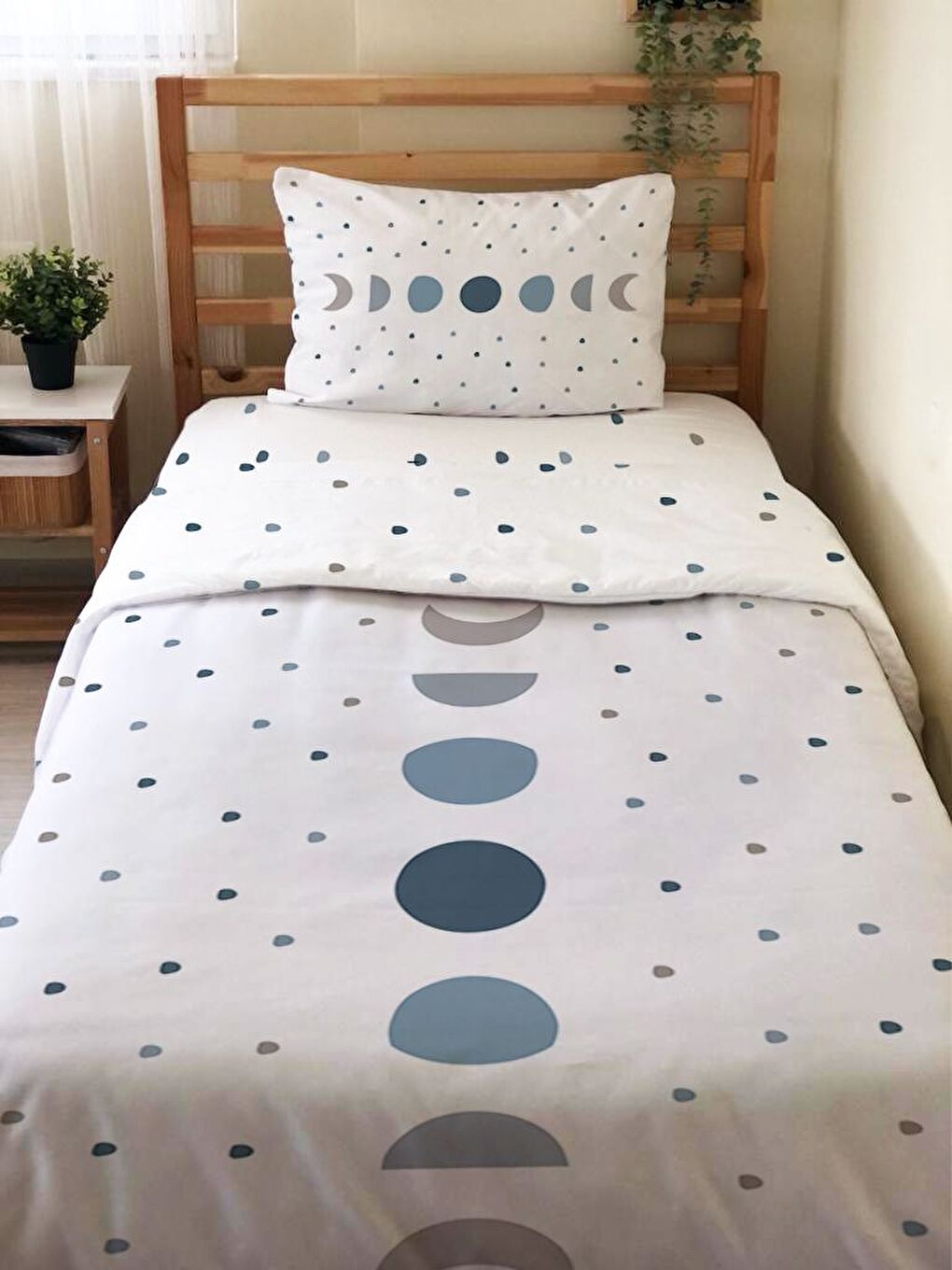 Beyaz Boho Desenli Çarşafsız 2'li Takım Baskılı Tek Kişilik Nevresim Takımı 160x220 cm-1