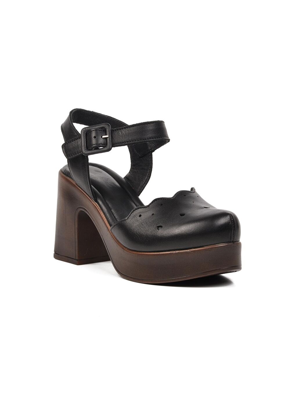 Siyah Hakiki Deri Kadın Topuklu Sandalet 2217001Y-2