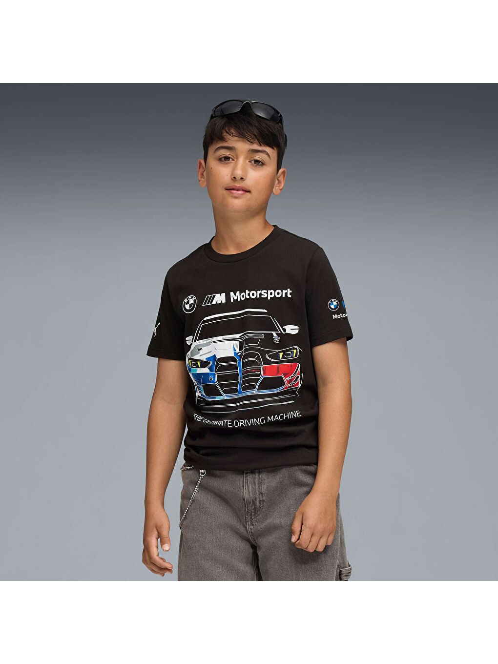 Siyah BMW M Motorsport Car GRAPHIC Genç Tişört-4