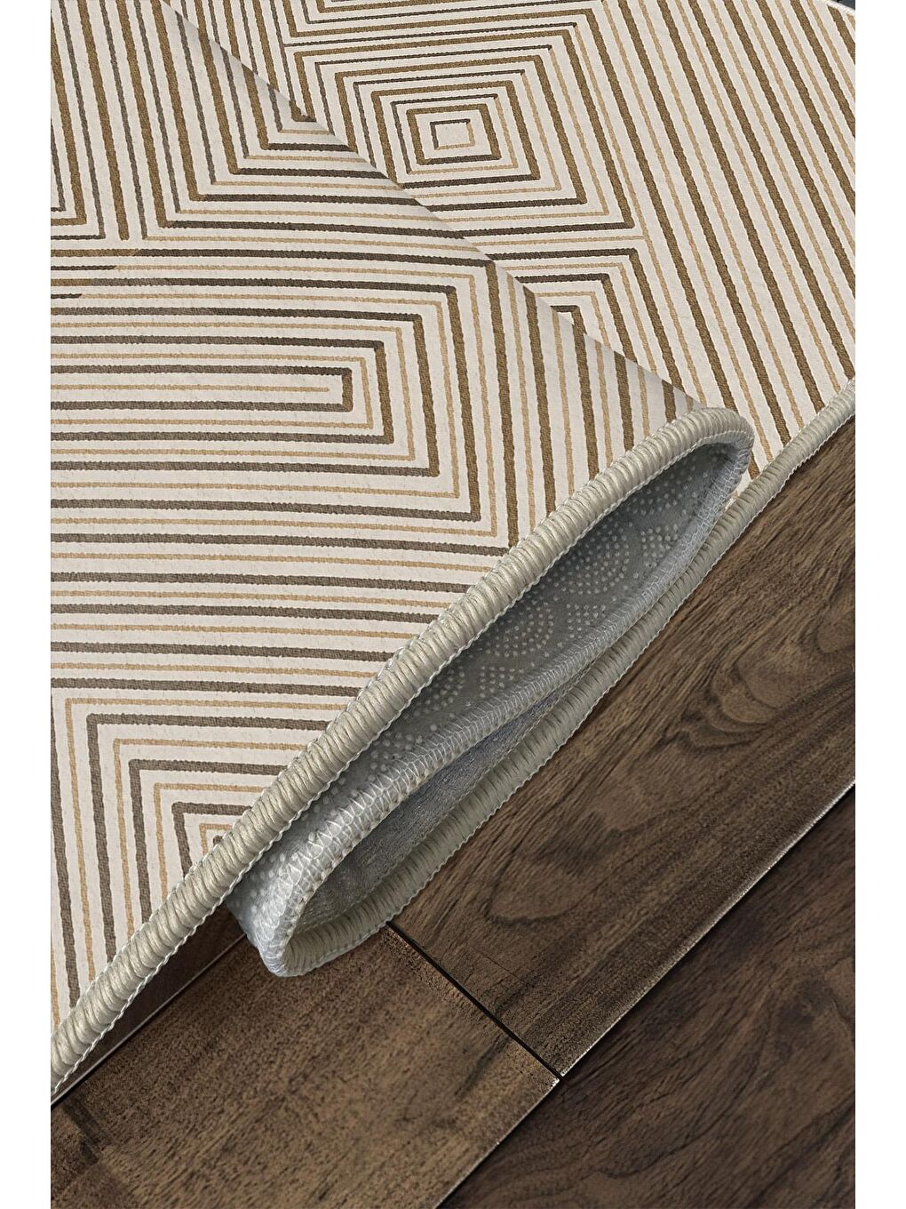 Bej Özel Tasarım, Kaymaz Taban, İnce, Yıkanabilir, Modern Halı WOOKECE1431 80x150-4