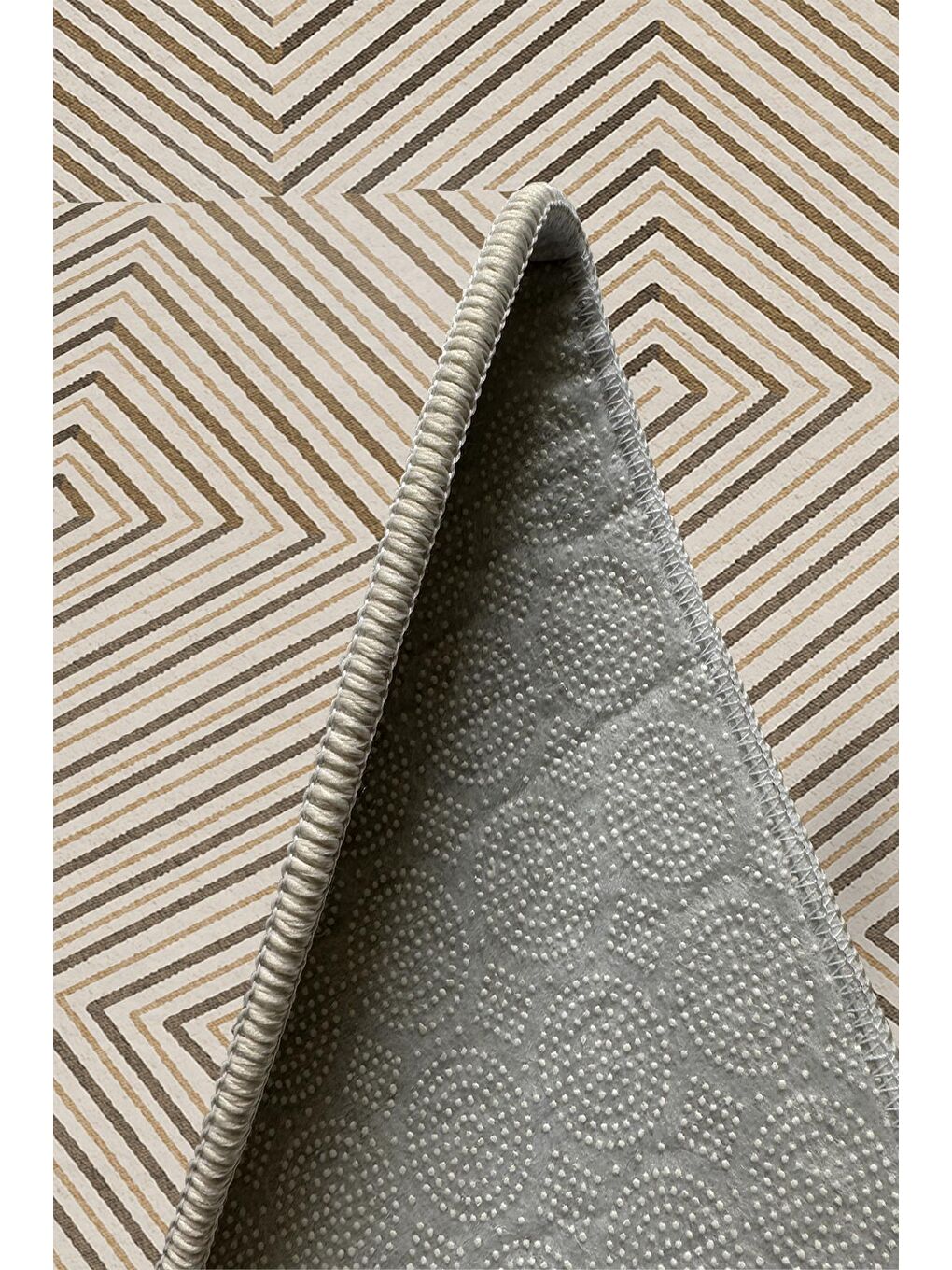 Bej Özel Tasarım, Kaymaz Taban, İnce, Yıkanabilir, Modern Halı WOOKECE1431 80x150-5