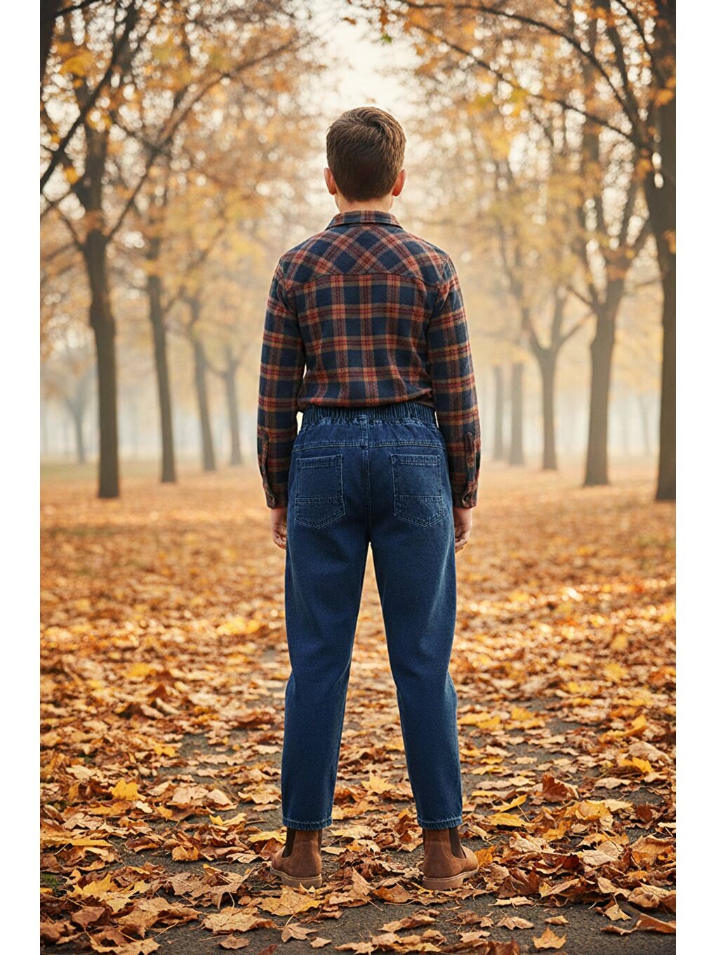 Mavi Beli Lastikli Baggy Erkek Çocuk Pantolon-1