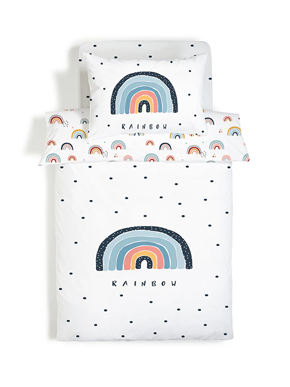 Beyaz Desenli Çarşafsız 2'li Takım Baskılı Tek Kişilik Nevresim Takımı 160x220 cm-2