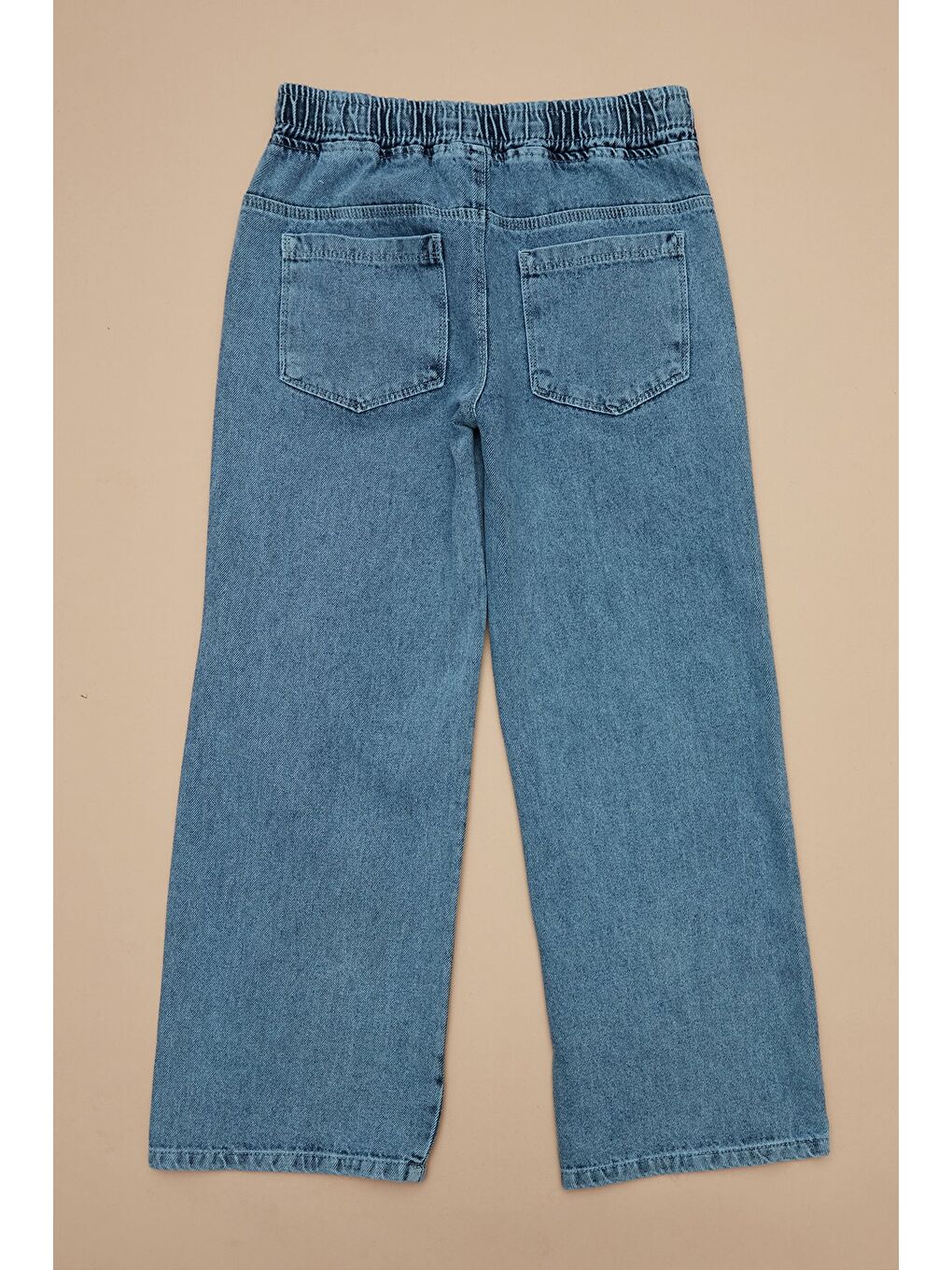 Mavi %100 Pamuk Beli Lastikli Palazzo Kız Çocuk Pantolon-1