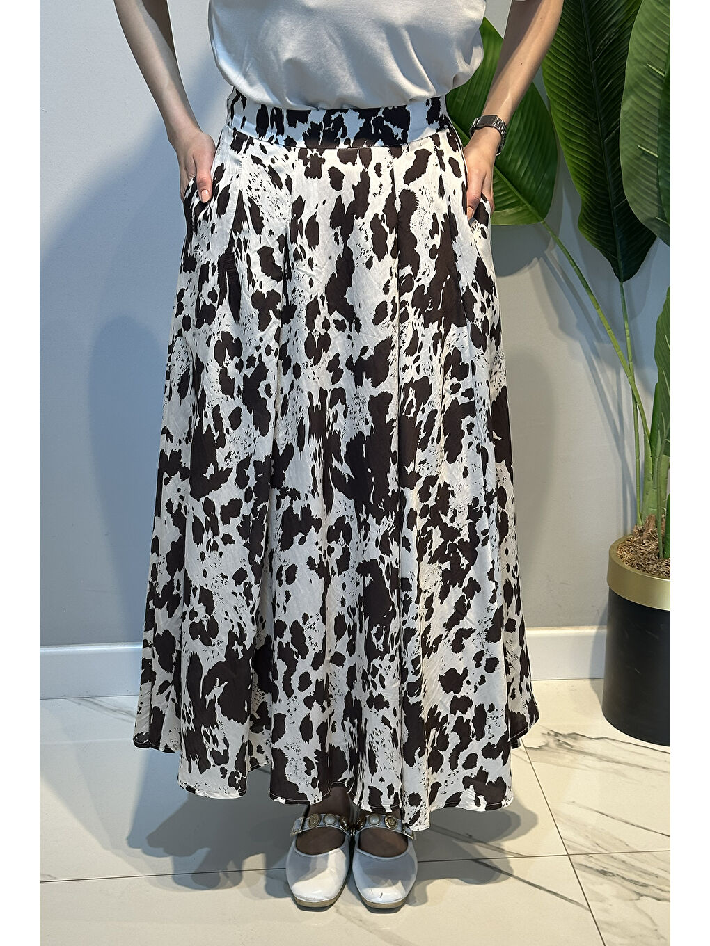 Desenli Poplin Etek 18116 Kahverengi-1