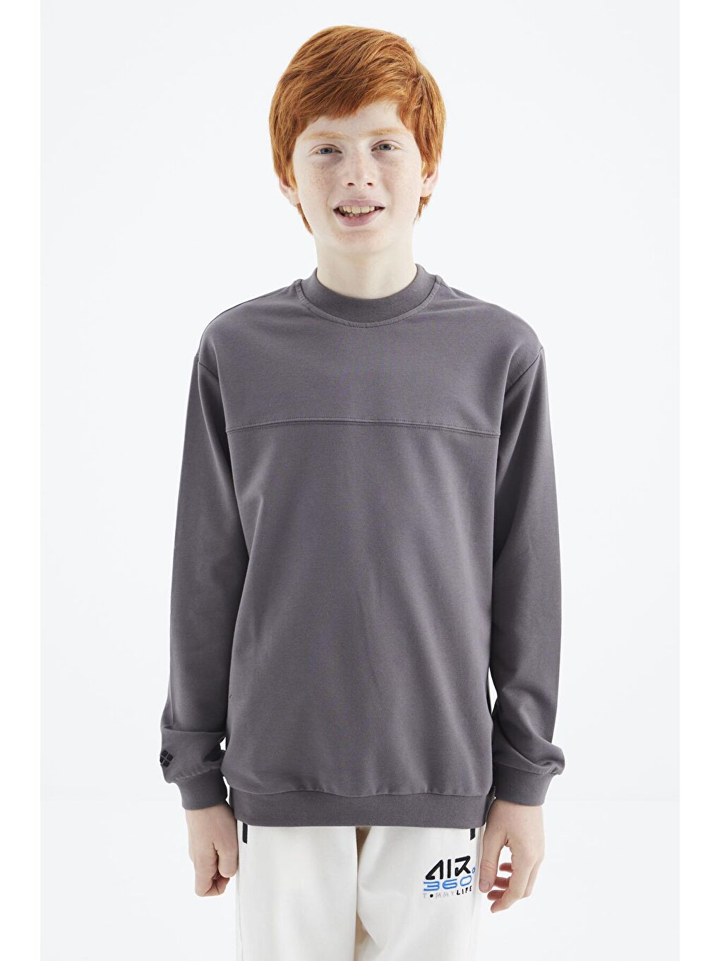 TOMMYLIFE Koyu Gri Basic Erkek Çocuk Sweatshirt - 11173