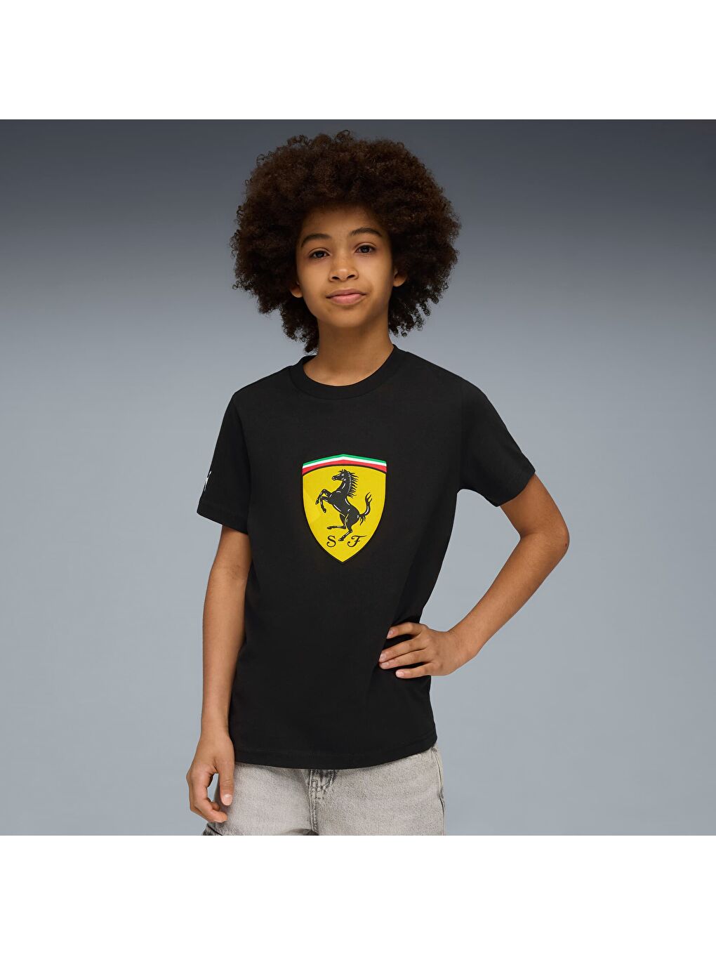 Siyah SCUDERIA FERRARI Sportswear BIG SHIELD Genç Renkli Tişört-4