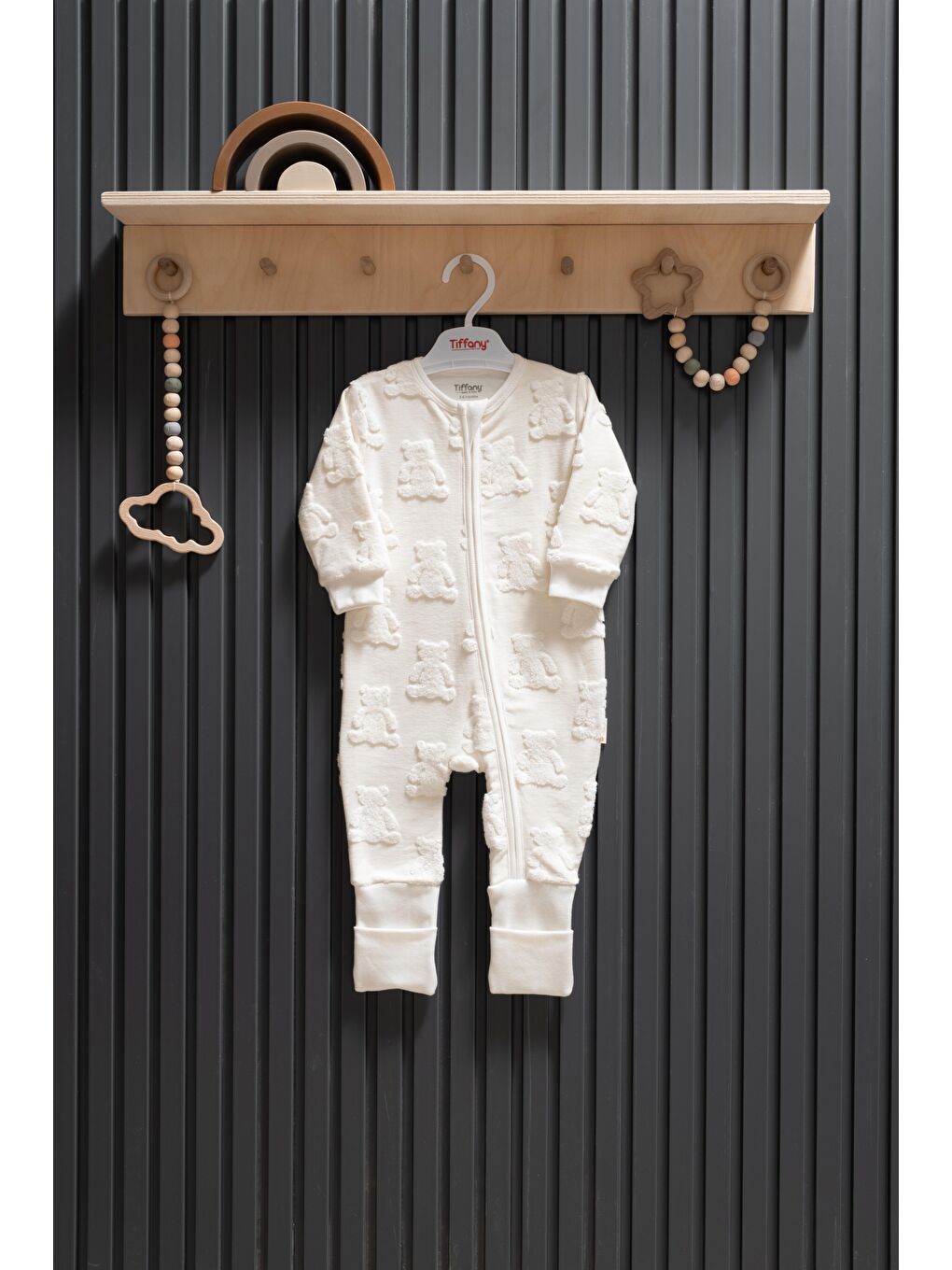 Ekru Big Bear Theme Fermuarlı Patiksiz Tulum