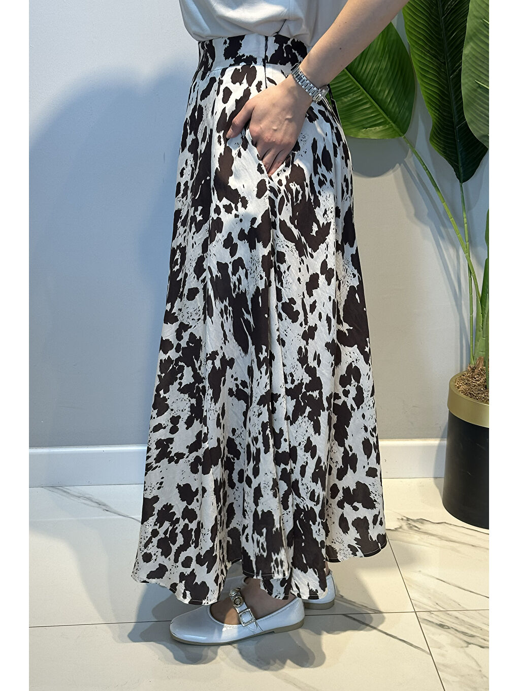 Desenli Poplin Etek 18116 Kahverengi-2