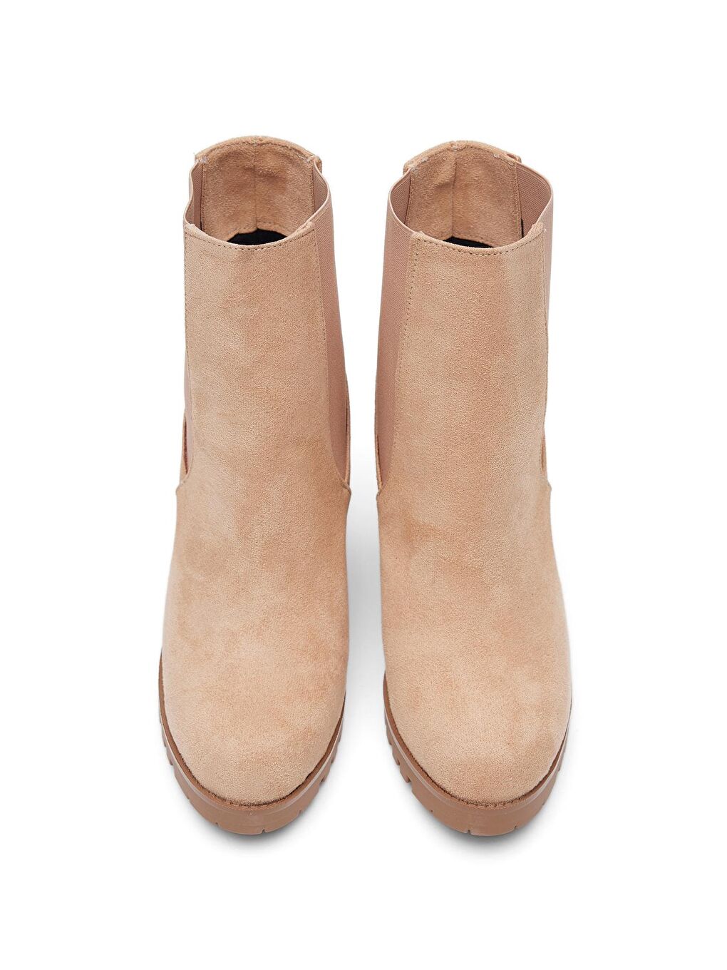 Bej Kadın Nude Süet Rahat Kalıp Lastikli Kalın Topuklu Bot-1