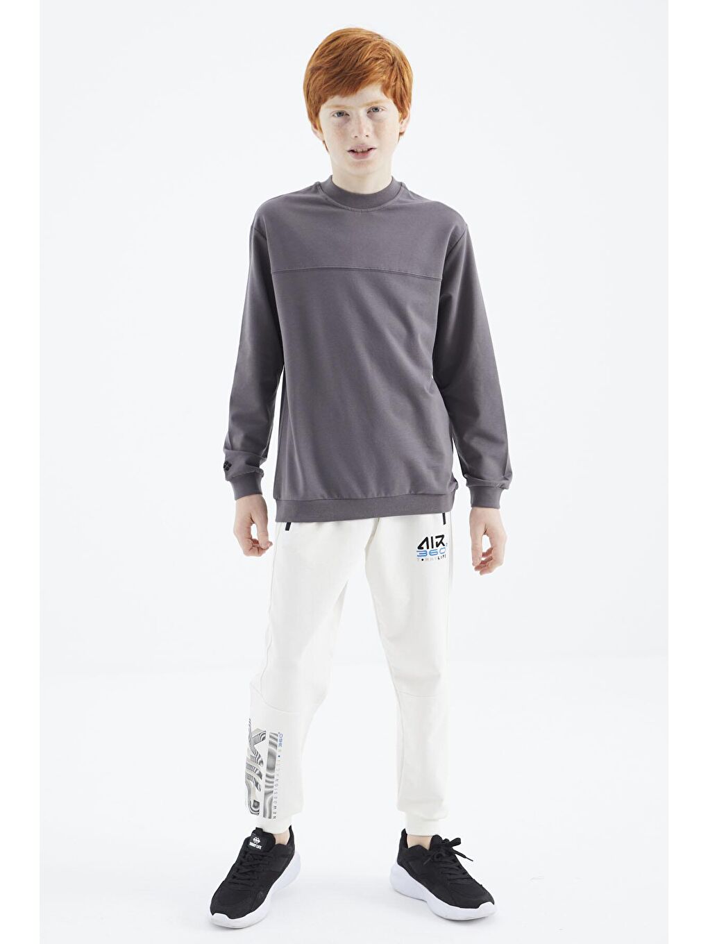 TOMMYLIFE Koyu Gri Basic Erkek Çocuk Sweatshirt - 11173 - 2