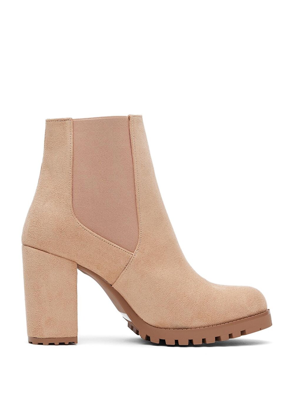 Bej Kadın Nude Süet Rahat Kalıp Lastikli Kalın Topuklu Bot-2