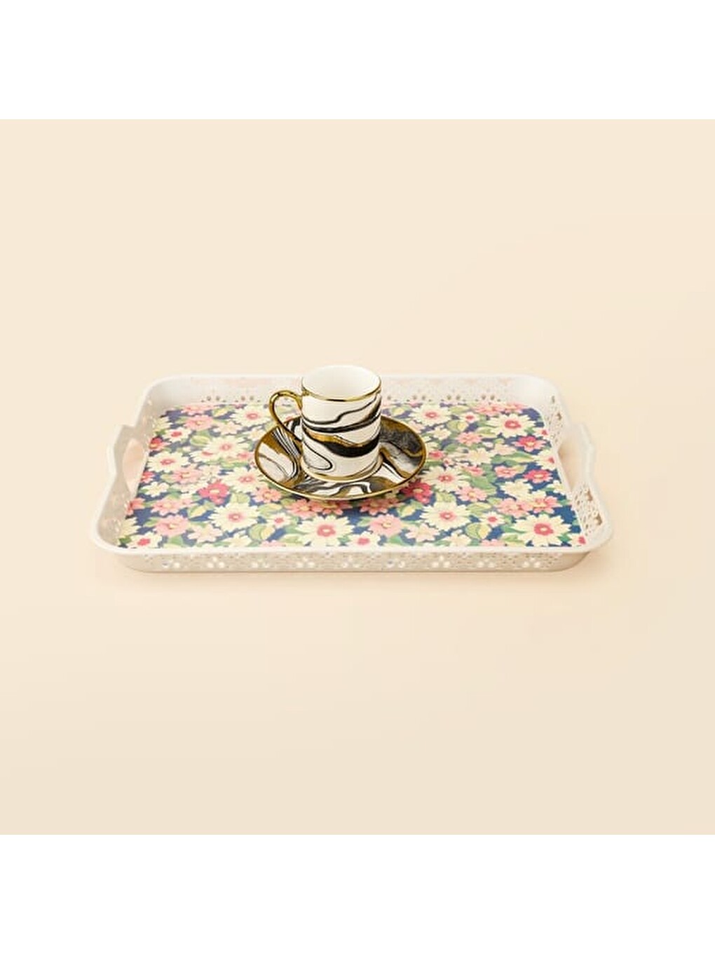 Karışık Kitchen Flower Oya Tepsi - Renkli - 32,5x23,5 cm-1