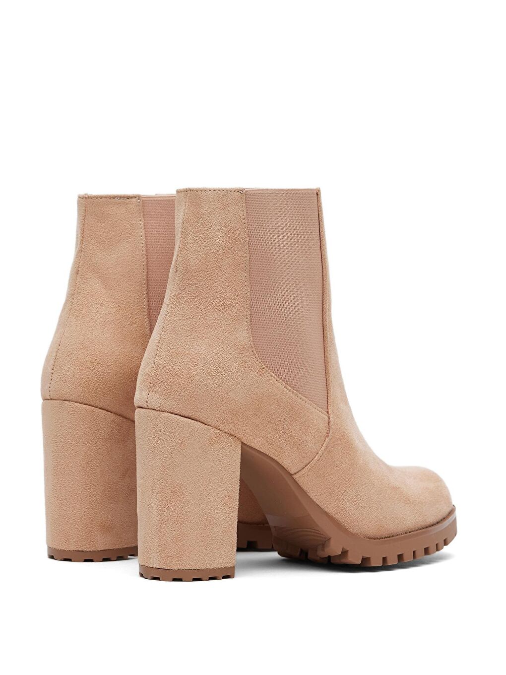 Bej Kadın Nude Süet Rahat Kalıp Lastikli Kalın Topuklu Bot-3