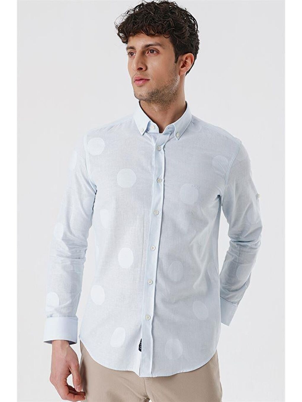 Koyu Mavi Kısalabilir Kollu Desenli Jakarlıcepsiz %100 Pamuk Casual Slim Fit Gömlek 1004230183-2