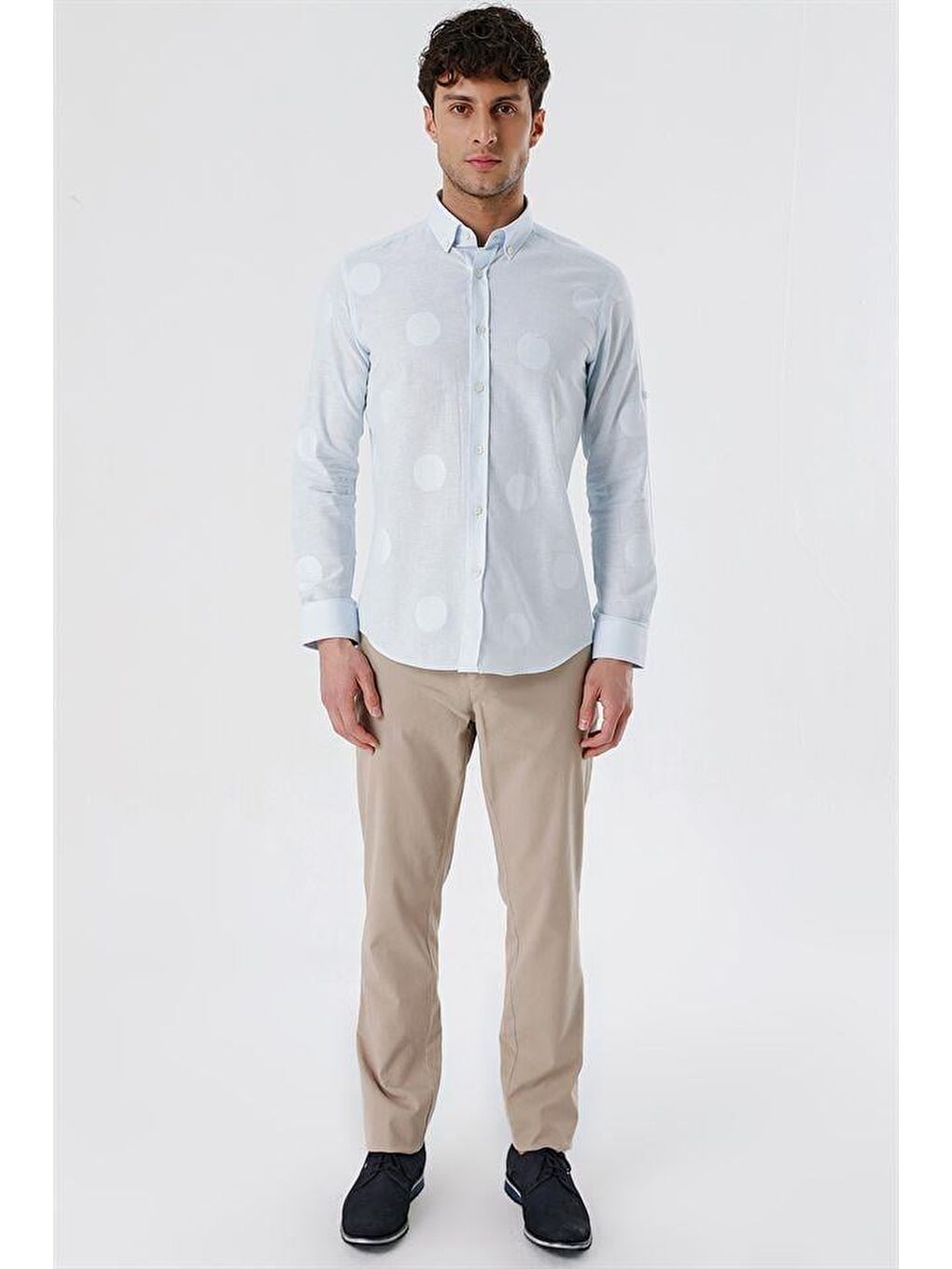 Koyu Mavi Kısalabilir Kollu Desenli Jakarlıcepsiz %100 Pamuk Casual Slim Fit Gömlek 1004230183-3