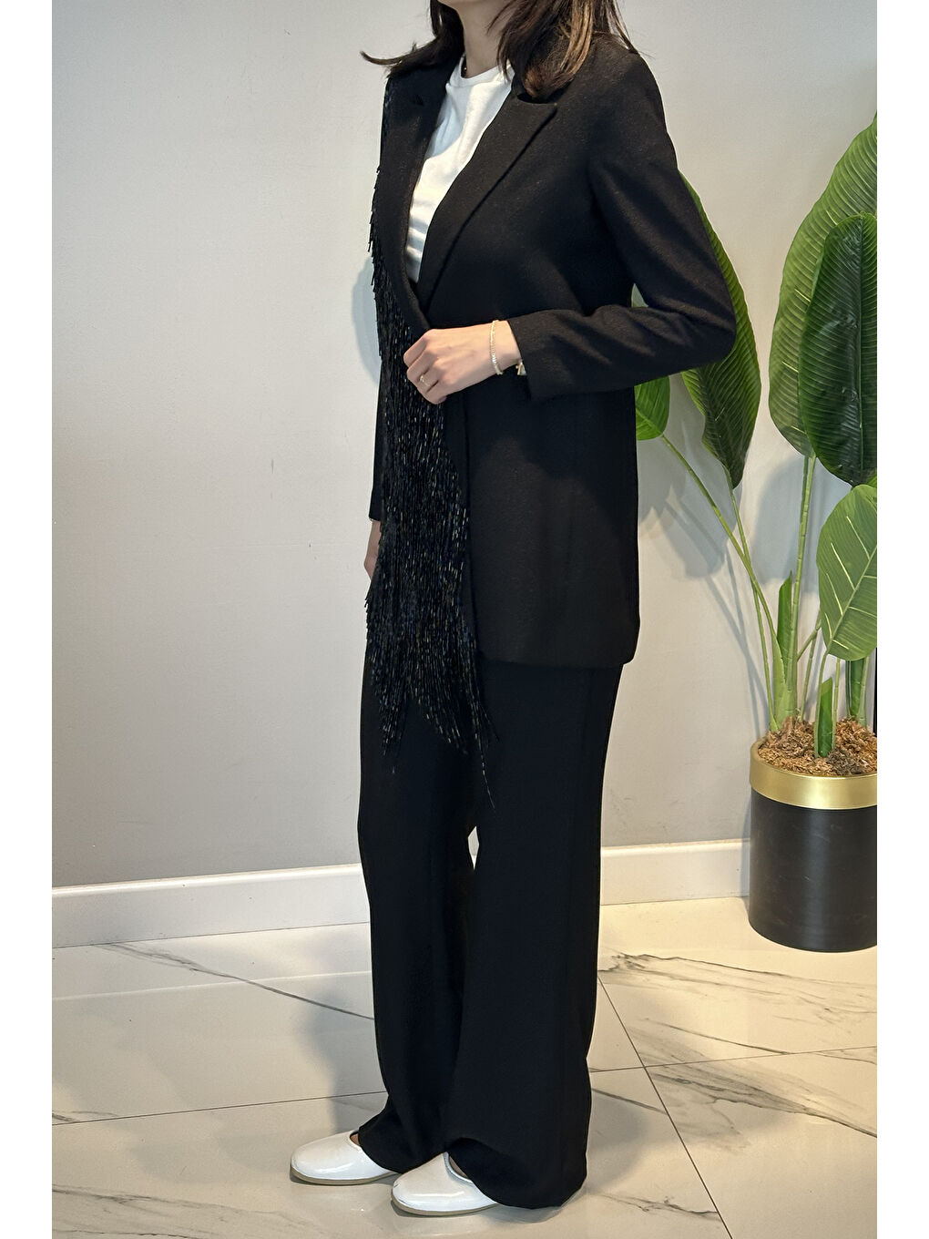 Boncuk Püsküllü Ecxlusive Pantolonlu Takım 15268 Siyah-2