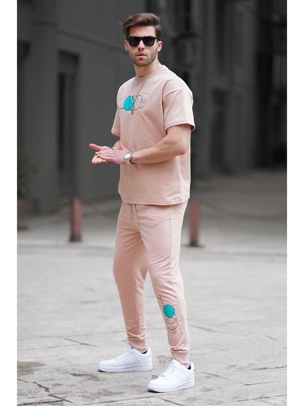 Bej Vizon Kısa Kollu Eşofman Takımı 5935-1