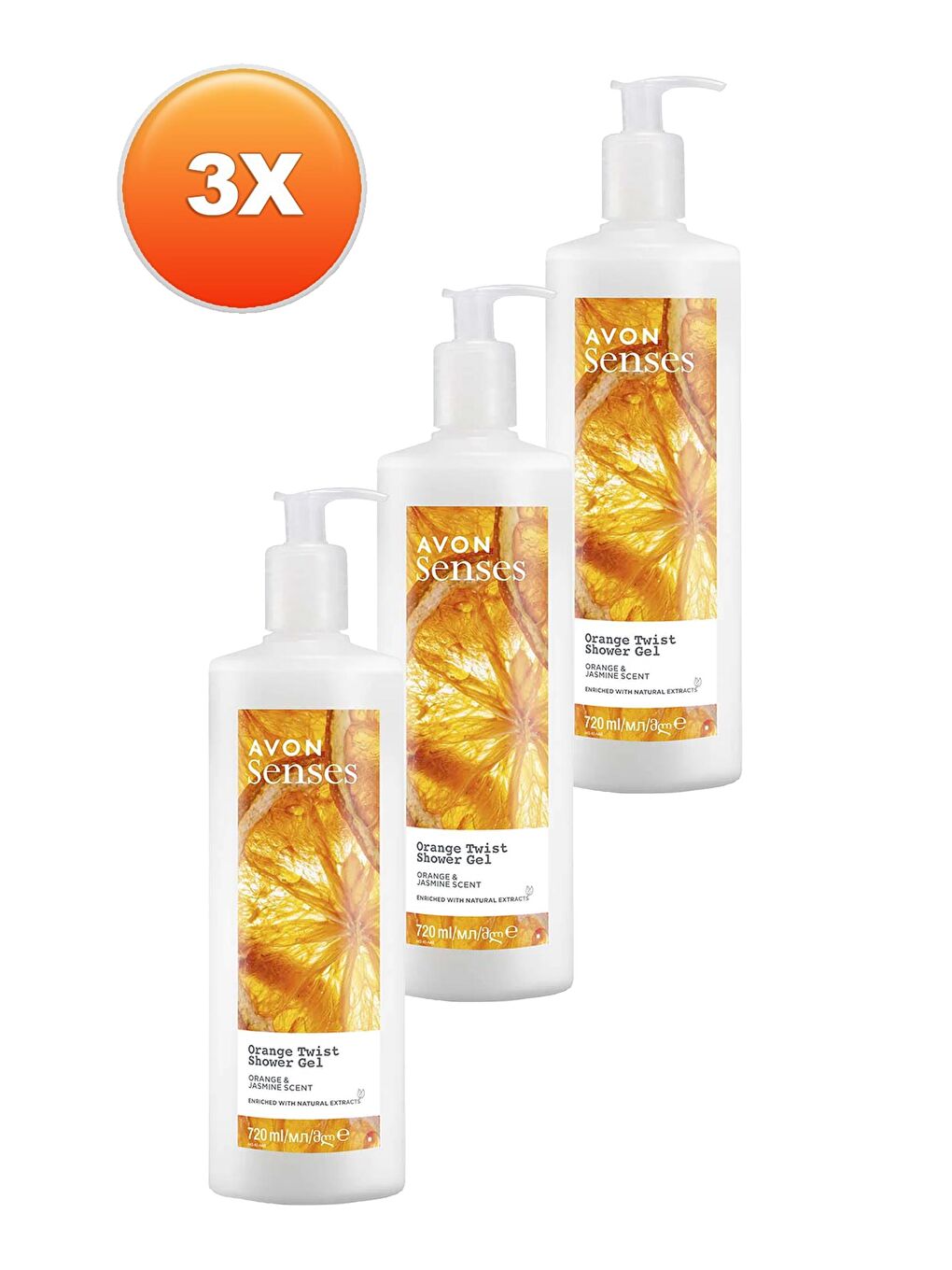 AVON Renksiz Senses Orange Twist Portakal ve Yasemin Kokulu Duş Jeli 720 Ml. Üçlü Set - 1