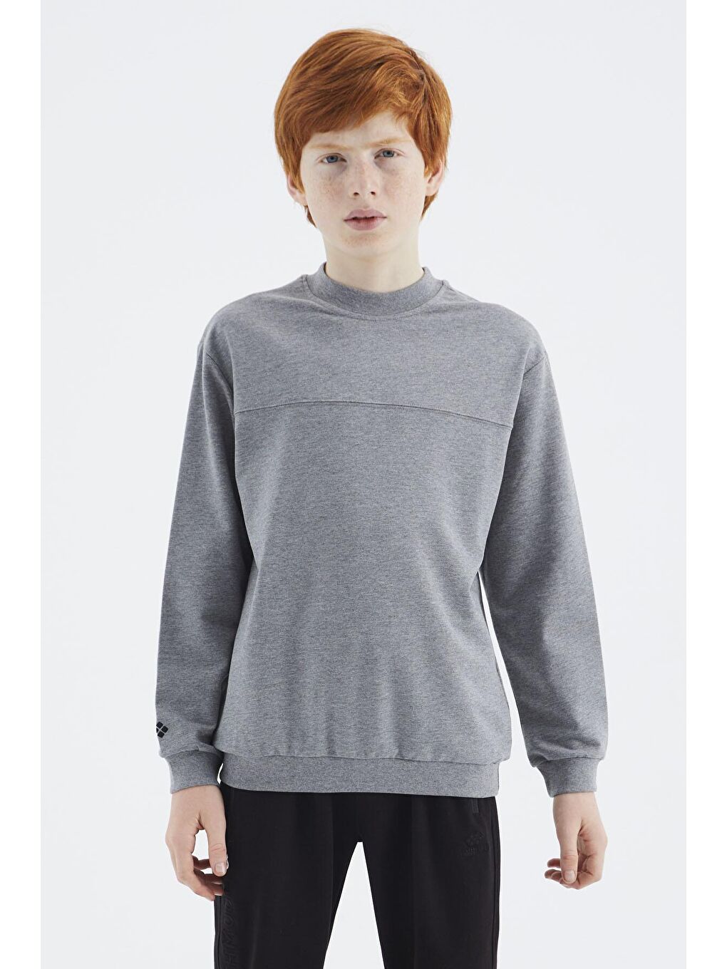 TOMMYLIFE Gri Melanj Basic Erkek Çocuk Sweatshirt - 11173