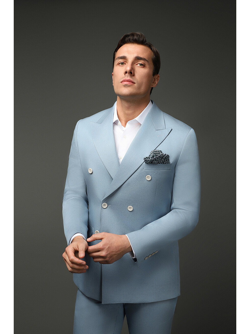 Mavi Slim Fit Dar Kesim Pamuklu Lyocell Kruvaze Takım Elbise-1
