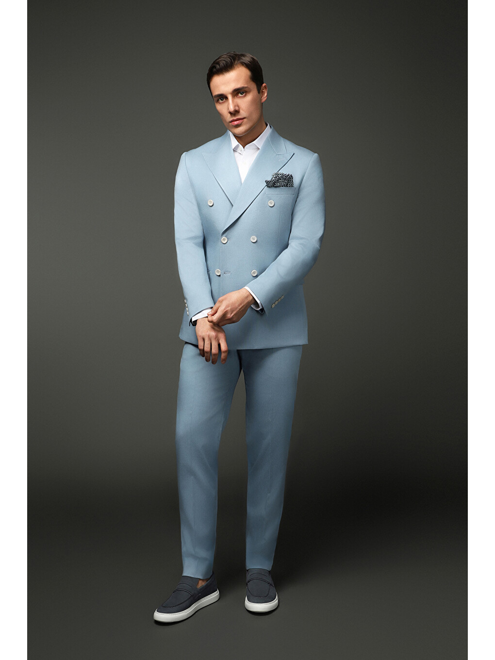 Mavi Slim Fit Dar Kesim Pamuklu Lyocell Kruvaze Takım Elbise-2