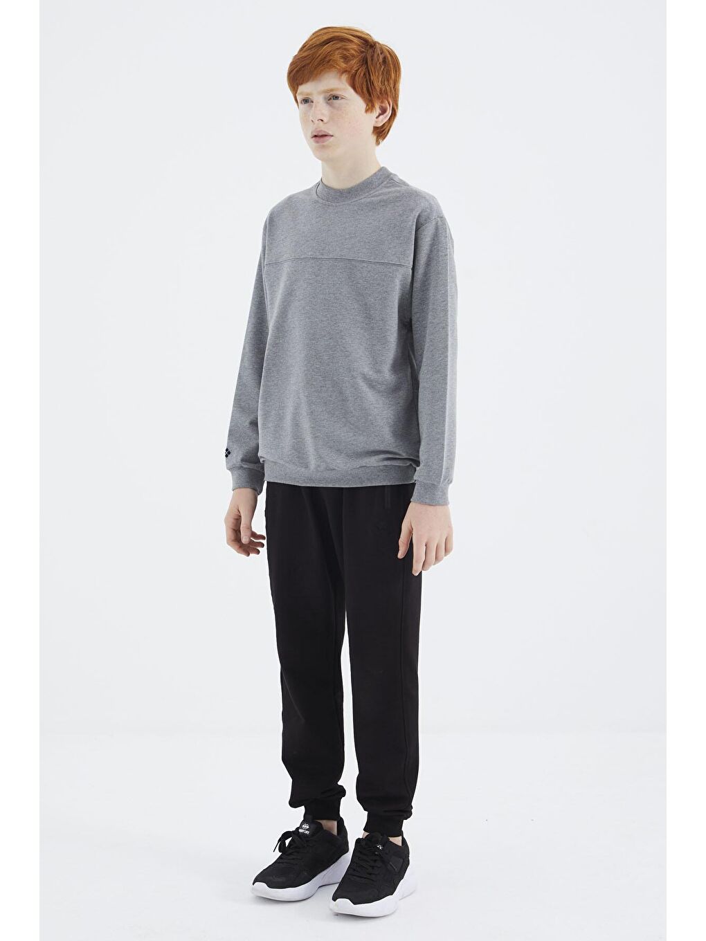 TOMMYLIFE Gri Melanj Basic Erkek Çocuk Sweatshirt - 11173 - 2