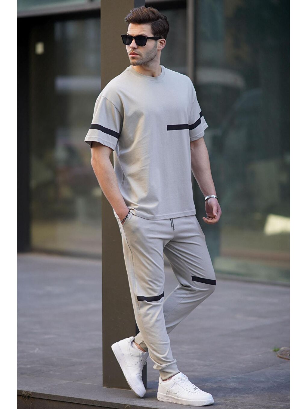 Boyalı Gri Kısa Kollu %100 Pamuk Eşofman Takımı 5939