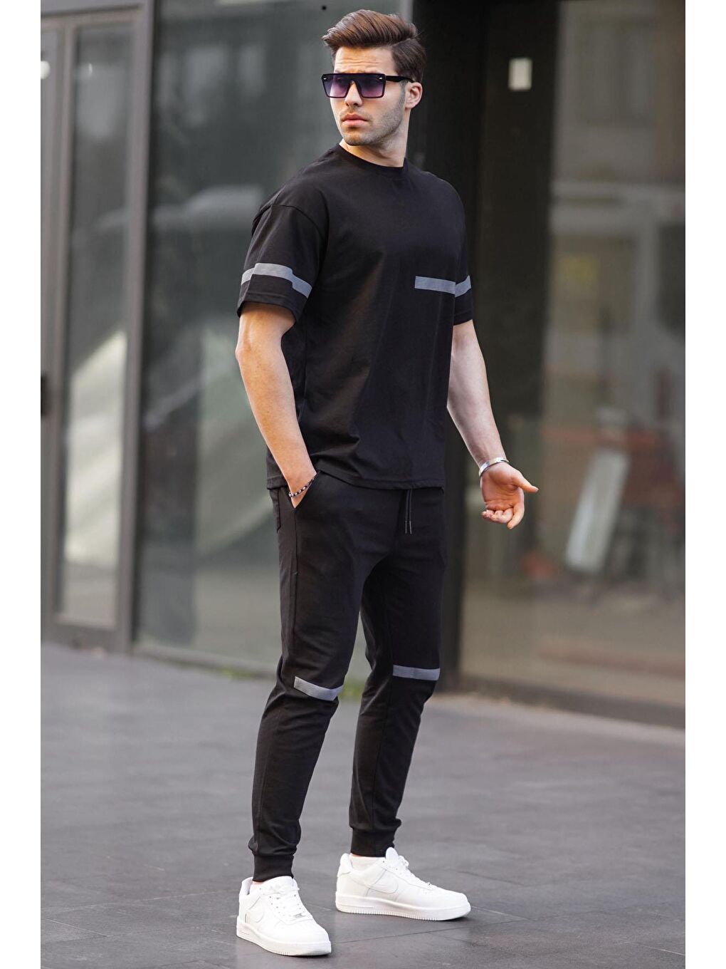 Siyah Kısa Kollu %100 Pamuk Eşofman Takımı 5939-1