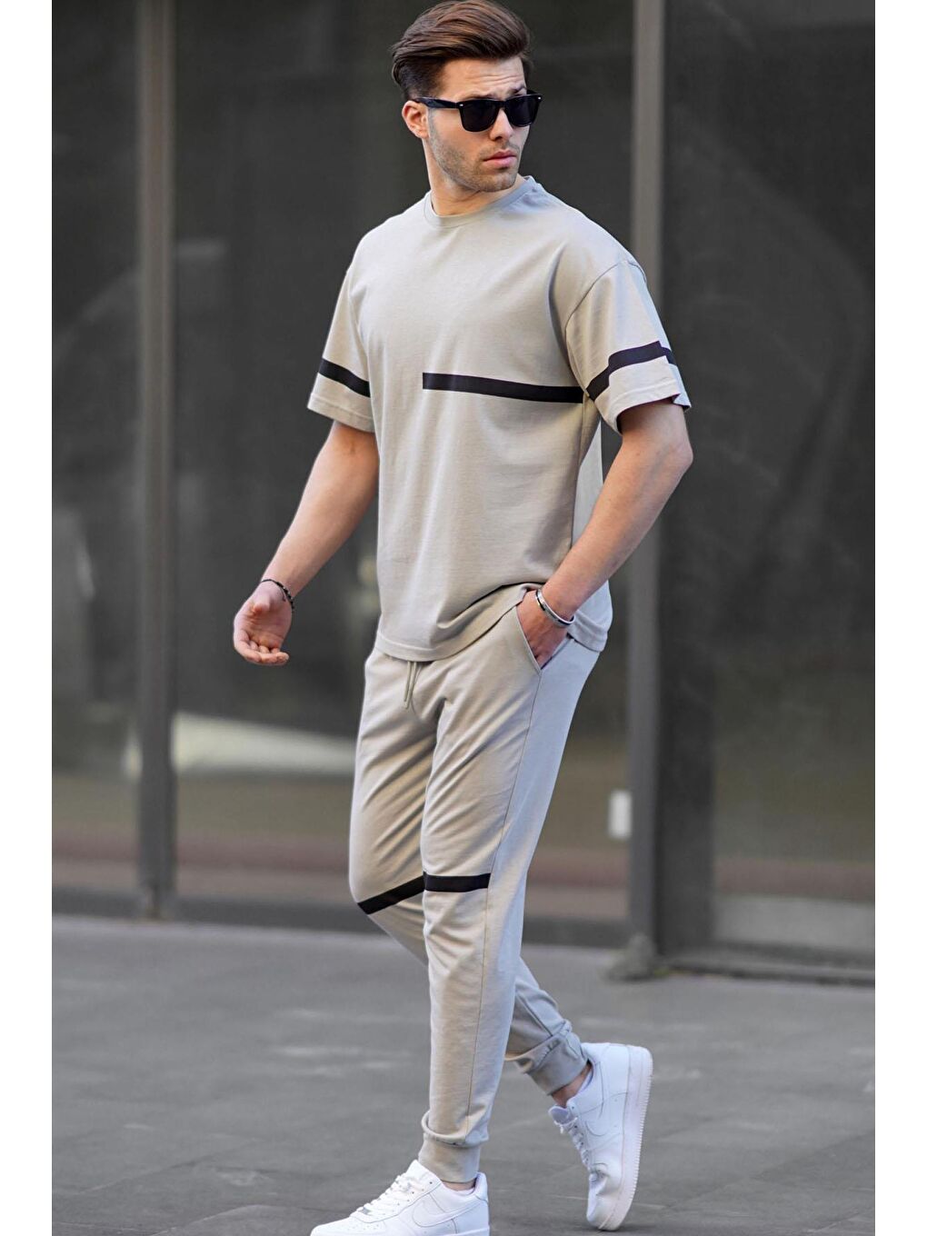 Boyalı Gri Kısa Kollu %100 Pamuk Eşofman Takımı 5939-1