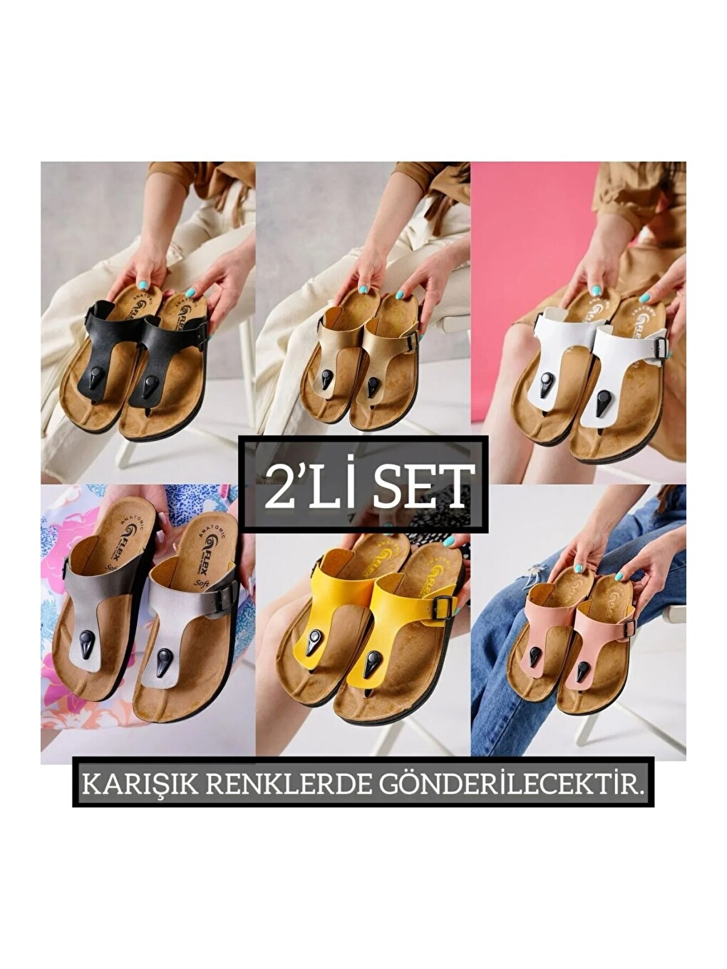 Karışık 2'li Unisex Kaymaz Sokak Plaj Yazlık Gündelik Terlik
