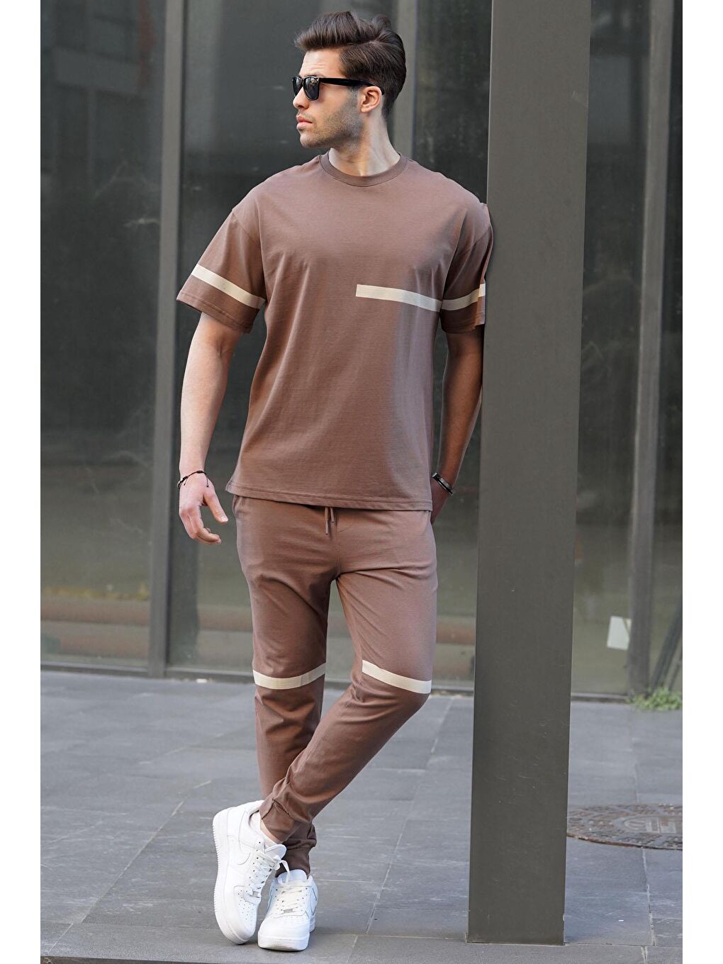 Kahverengi Kısa Kollu %100 Pamuk Eşofman Takımı 5939-1
