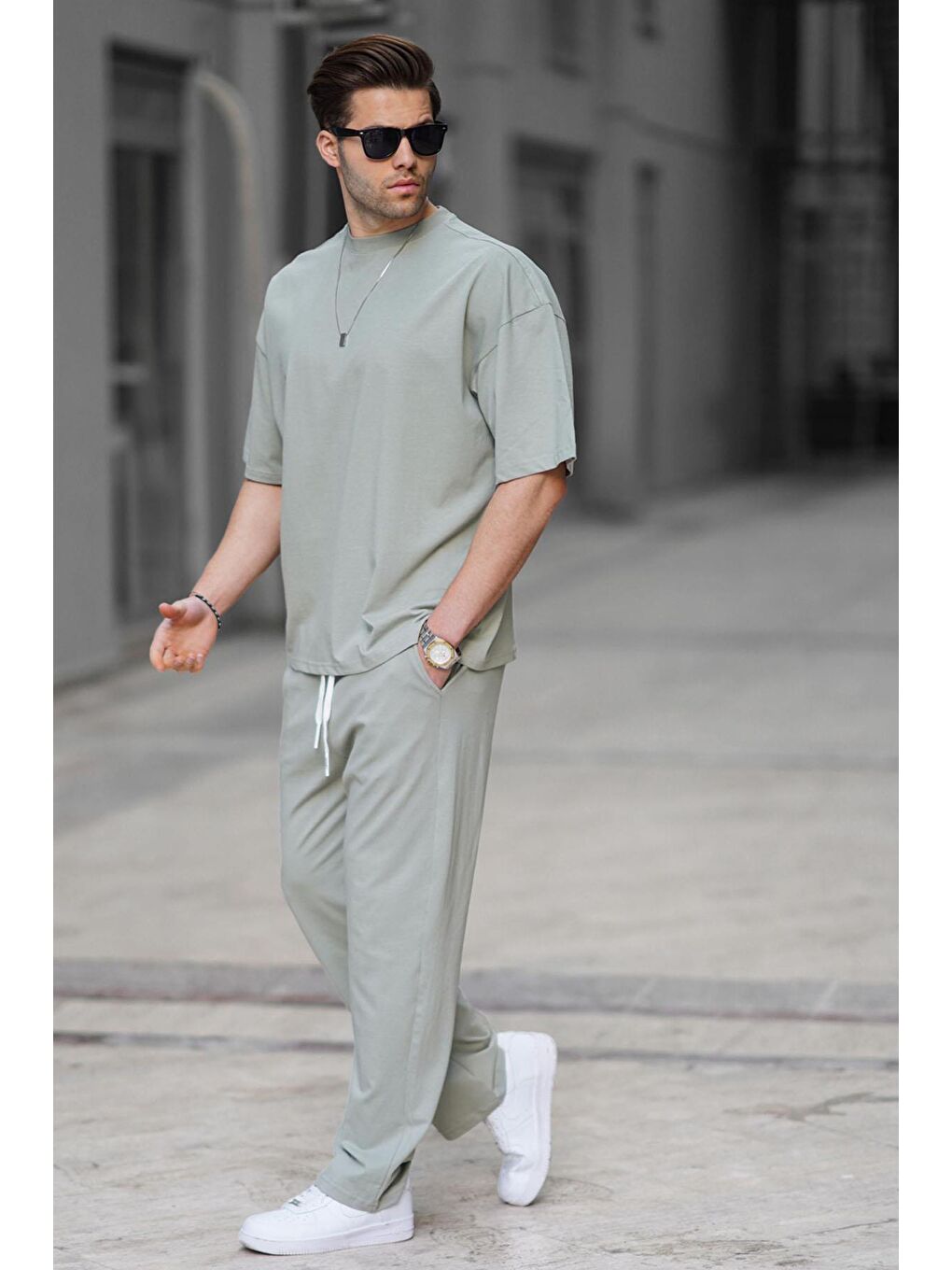 Mint Yeşili Erkek %100 Pamuk Eşofman Takımı 5938-1
