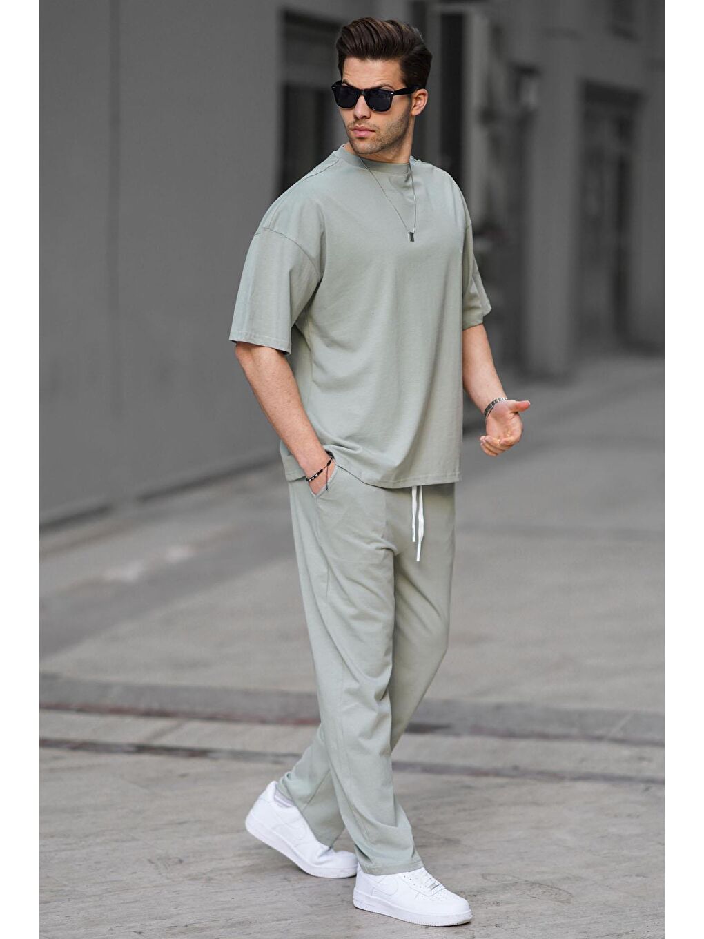 Mint Yeşili Erkek %100 Pamuk Eşofman Takımı 5938-2