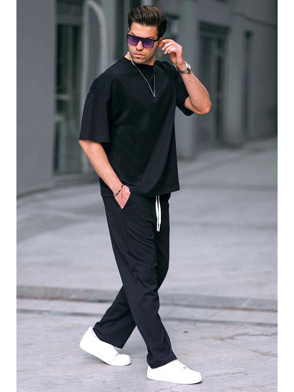 Siyah Erkek %100 Pamuk Eşofman Takımı 5938-2