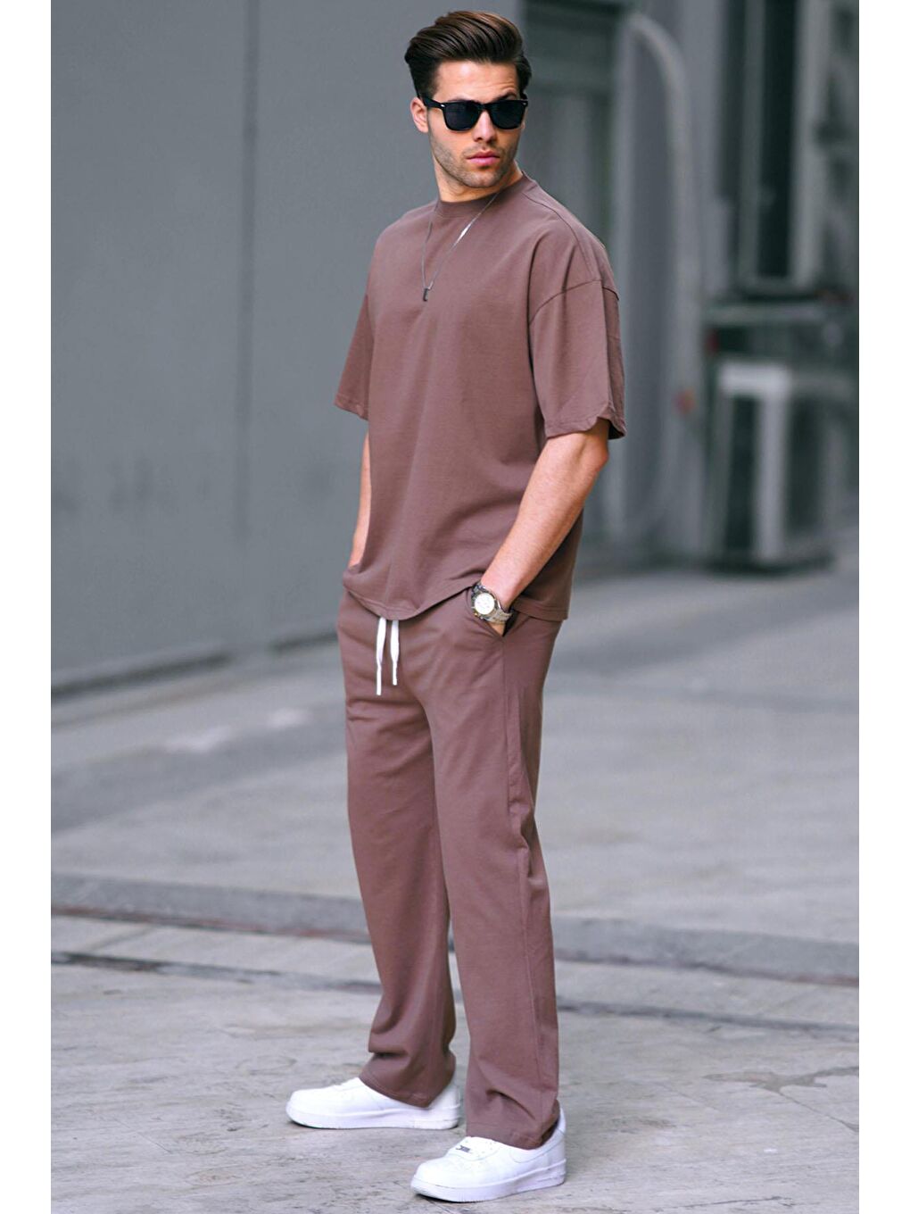Kahverengi Erkek %100 Pamuk Eşofman Takımı 5938-2